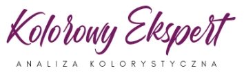 Logo firmy "Kolorowy Ekspert". Nazwa jest napisana elegancką, fioletową czcionką, a poniżej znajduje się napis "ANALIZA KOLORYSTYCZNA" w mniejszym rozmiarze i prostszym kroju pisma.
