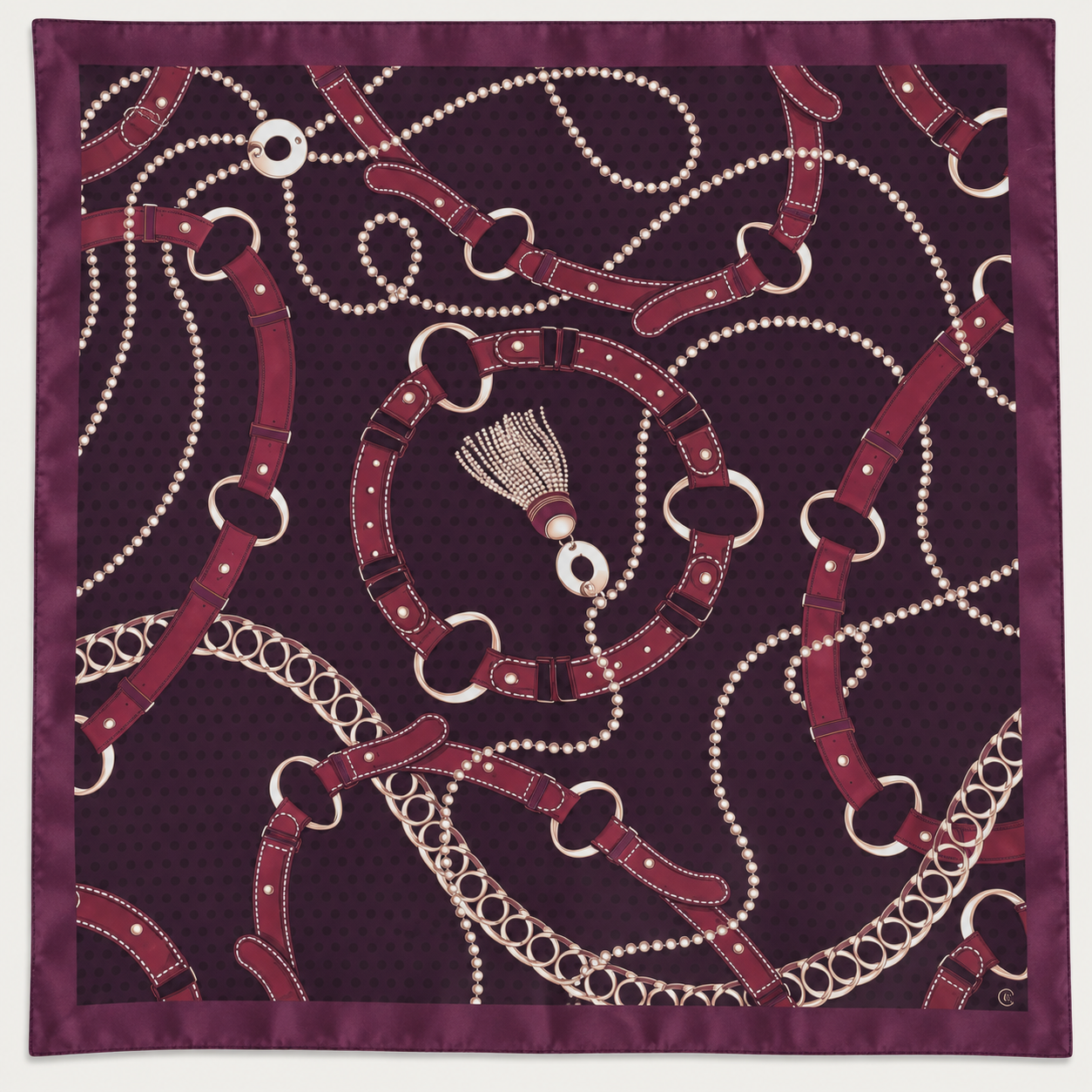 Apaszka 100% poliester 60×60 burgundy chains